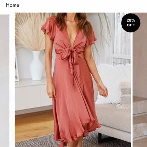 V-neck Bow Tie in front skater skirt dress